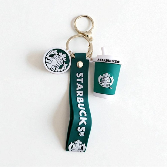 Starbucks Inspired Green and White Keychain with Logo - Picture 1 of 5